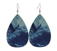 Eagles spreading their wings on the waves Women's Teardrop Leather Earrings - Lightweight PVC Dangle Earrings, 925 Silver Hooks, Double-Sided Prints | Hypoallergenic Gift