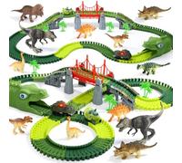 EagleStone 225PCS Dinosaur Track Set for Kids Flexible Race Tracks Playset | 1 Electric Dino Car with Light, 8 Dino Figures, Dinosaur Head Tunnel, Christmas Birthday Gift for Boys and Girls Ages 3 to 8