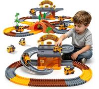 EagleStone 226 PCS Construction Race Car Track Set,2-Level Parking Garage | Flexible DIY Race Tracks,1 Electric Car, 3 Construction Trucks, Christmas Birthday Toy Gifts for Boys and Girls Ages 3-12