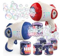EagleStone Bubble Gun Toy for Kids 2 Pack Light Up Automatic Electric Bubble Machine with 8 Hole Blower Maker Outdoor Toys for Toddlers Boys and Girls Birthday Christmas Party Favor Gift