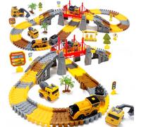 EagleStone Construction Track Set for Kids,206 PCS Flexible Race Tracks with 1 Electric Train,Excavator,Dump Truck, Cement Mixer, DIY Railway Toy Playset for Boys & Girls Ages 3-8 Gifts