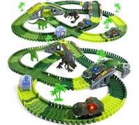 EagleStone Dinosaur Race Track Set for Kids - 233 PCS Flexible Race Tracks,2 Electric Dino Cars with Light, 2 Dino Figures,Christmas Birthday Gift for 3-8 Year Old Boys and Girls
