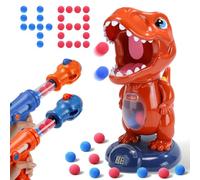 EagleStone Dinosaur Shooting Game for Kids 3-9, Movable Electronic Target Toy with 2 Air Pump Guns, 48 Foam Balls, LED Score Display, Sound Effects, Indoor Outdoor Party Gift for Boys Girls