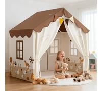 EagleStone Kids Play Tent with Padded Mat & Garlands, Indoor Playhouse & Bed Tent, Cozy Reading Nook for Kids, Easy to Assemble, for Boys & Girls Age 3+, Beige