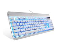 EagleTec Gaming Keyboard Mechanical Illuminated Keyboard LED Backlit for PC Gamer 104 keys Industrial Sliver Aluminium Backlighted Keyboard with Blue Switch White Key Cap KG011 (QWERTY Layout)