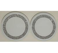 EagleWiz 2X White Crushed Jewels Diamante Mirrored Candle Plates Centrepiece 15cm