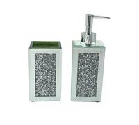 EagleWiz Crushed Jewel soap dispenser and Tumbler Set mirror glass Diamond Silver Crystal Hand Cream Pump and bath Tumbler