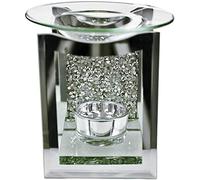 EagleWiz Diamante Crushed Jewel Tealight Wax Burner Silver With Mirror Crystal Glass Candle Tea light Holder