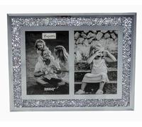 EagleWiz Double Glass Photo Frame with Crushed Crystal Rhinestone Silver