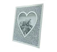EagleWiz Silver Glitter Heart Crushed Diamond Jewel Crystal Mirror Glass Diamante Picture Frame Wedding Photo Frame 6" x 8"