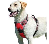 Eagloo Dog Harness Large Dog, No Pull Harness with Front Back Clips, Adjustable Pet Walking Vest, Soft Padded Pet Vest, Reflective No-Choke Breathable with Easy Control Handle, Red, L