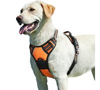 Eagloo Dog Harness Large Dog, No Pull Harness with Front Back Clips, Adjustable Pet Walking Vest, Soft Padded Pet Vest, Reflective No-Choke Breathable with Easy Control Handle, Orange, L