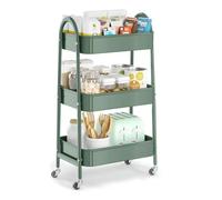 EAGMAK 3 Tier Utility Rolling Cart, Metal Storage Cart with Handle and Lockable Wheels, Multifunctional Storage Organizer Trolley with Mesh Baskets for Kitchen, Living Room, Office, Garage (Jungle)