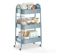 EAGMAK 3 Tier Utility Rolling Cart, Metal Storage Cart with Handle and Lockable Wheels, Multifunctional Storage Organizer Trolley with Mesh Baskets for Kitchen, Living Room, Office, Garage (Blue)