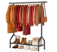 EAGMAK Metal Clothes Rail with Shelf for Hanging Clothes, Sturdy Freestanding Clothes Hanging Rail for Wardrobe & Bedroom Clothing Storage, Black