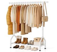 EAGMAK Metal Clothes Rail with Shelf for Hanging Clothes, Sturdy Freestanding Clothes Hanging Rail for Wardrobe & Bedroom Clothing Storage, White