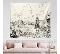 EAGSTS Western Wild West Landscape Illustration Mountains Desert Plants Tapestry Decor for Bedroom Living Room Dorm,Cowboys on Horses Cactus Country Tapestry Wall Hanging 60x51 Inches
