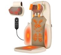 Eagye Shiatsu Neck and Back Massager with Heat - 3D Kneading & Vibration Full-Back Massage Cushion to Ease Muscle Stiffness, Adjustable Intensity & Height for Office Chair, Home Use (Beige)