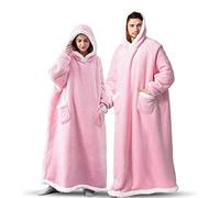 EAHOME Extra Long Hoodie Blanket Sweatshirt 3XL for Women Men 1pcs, Super Warm and Cozy Big Blanket Hoodie, Wearable Flannel Blanket with Sleeves and Pocket Pink