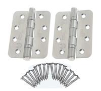Eai 4" Stainless Fire Door Hinges Grade 13 G13 & Screws - 102X76X3mm Radius Corners - Satin 4" Stainless - Pack 5 Pairs