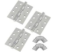 Eai 4" Stainless Fire Door Hinges Pack 3 Grade 13 G13 & Screws - 102X76X3mm Square Corners - Satin