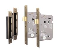 EAI Antique Brass Bathroom Lock - Fire Rated & CE Approved Mortice Door Lock 64mm / 2.5 Inch - Pack of 2