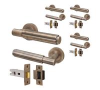 EAI Antique Brass Door Handle and Latch Set, Internal Door Handle with 64mm Latch, Flora Range 4 Pack