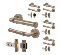 EAI Antique Brass Door Handle and Latch Set, Internal Door Handle with 64mm Latch, Santo Range 5 Pack
