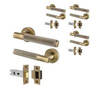 EAI Antique Brass Door Handle and Latch Set, Internal Door Handle with 64mm Latch, Varri Range 4 Pack