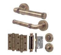 EAI Antique Brass Door Handle Bathroom Set, Internal Door Handle with 64mm Bathroom Lock and 76mm Hinges, Santo Range 1 Pack