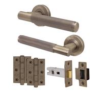 EAI Antique Brass Door Handle Latch Set, Internal Door Handle with 64mm Latch and 76mm Hinges, Oruro Range 1 Pack