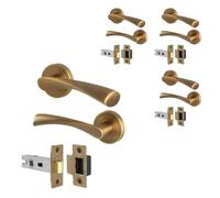 EAI Antique Brass Door Handles and Latch Set, 4 Pairs of Internal Round Rose Handles and Latch 64mm - Novoli Range