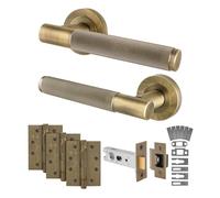 EAI Antique Brass Door Handles Fir with Latch, 1 Pack - Varri | Complete Fir Latch Kit: 1 Pair of Door Handles, 76mm Latch, 102mm Hinges, Intumescents, Fixings Included