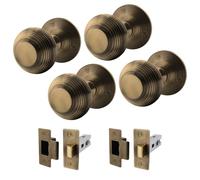 EAI Antique Brass Door Knobs with Latch 76mm, 2 Pack - Beehive | Complete Latch Kit with 2 Pairs of Beehive Mortice 55mm Door Knobs for Internal Doors, 76mm Latches, Fixings Included