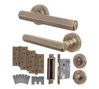 EAI Antique Brass Fire Door Handle Bathroom Set, Internal Fire Rated Door Handle with 80mm Bathroom Lock and 102mm Hinges, Madre Range 1 Pack