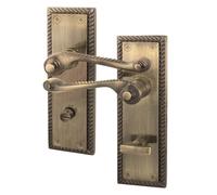 EAI Antique Brass Georgian Scroll Bathroom Door Handles - 1 Pair Internal Lever Handles - Rope Design