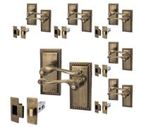 EAI Antique Brass Georgian Scroll Door Handle Latch Set - 6 Pairs Internal Lever Latch Handles & Latch (64mm) - Rope Design