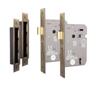 EAI Antique Brass Sashlock - Fire Rated & CE Approved Mortice Door Lock & Keys 64mm / 2.5 Inch - Pack of 2