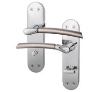EAI Bathroom Door Handle - Duo Finish | 1 Pair of Satin Nickel and Polished Chrome Lever Handles on Backplate