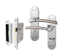 EAI Bathroom Door Handle Set - Duo Finish | 1 Pair Satin Nickel and Polished Chrome Lever Handles on Backplate with Lock (64mm)