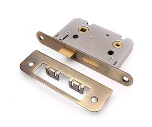 EAI Bathroom Mortice Lock | Bolt Through Internal Door Lock | 64mm / 2.5" | Antique Brass Radius Forend Toilet Wooden Door Lock