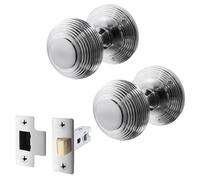EAI Beehive Door Knob Set Polished Chrome | 1 Pair of Reeded Mortice Knobs (55mm) & Latch (76mm) for Internal Doors