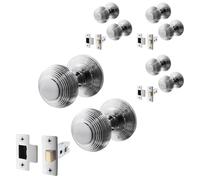EAI Beehive Door Knob Set Polished Chrome | 4 Pairs of Reeded Mortice Knobs (55mm) & Latch (76mm) for Internal Doors