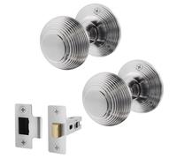 EAI Beehive Door Knob Set Satin Chrome | 1 Pair of Reeded Mortice Knobs (55mm) & Latch (76mm) for Internal Doors