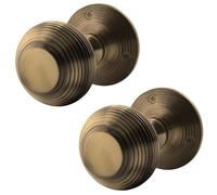 EAI Beehive Door Knobs Antique Brass | 1 Pair of Reeded Mortice Knobs (55mm) for Internal Doors