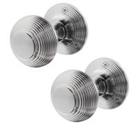 EAI Beehive Door Knobs Satin Chrome | 1 Pair of Reeded Mortice Knobs (55mm) for Internal Doors