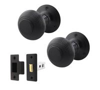 EAI Beehive Reeded Black Door Knob Set | 1 Pair of Matt Black Mortice Knobs (55mm) & Latch (76mm) for Internal Doors