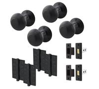 EAI Beehive Reeded Black Door Knob Set | 2 Pairs of Matt Black Mortice Knobs (55mm), Latch (76mm) & Hinges (76mm) for Internal Doors