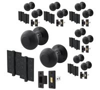 EAI Beehive Reeded Black Door Knob Set | 6 Pairs of Matt Black Mortice Knobs (55mm), Latch (76mm) & Hinges (76mm) for Internal Doors