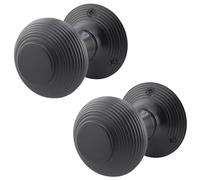 EAI Beehive Reeded Black Door Knobs | 1 Pair of Matt Black Mortice Knobs (55mm) for Internal Doors